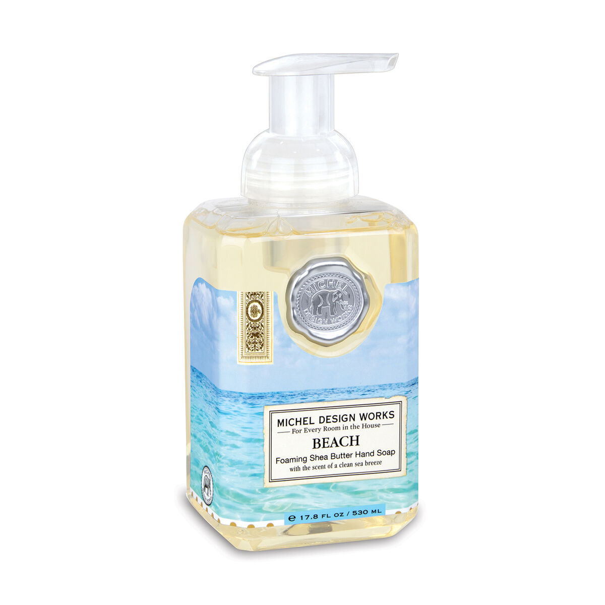 Michel Design Works Beach foaming hand soap in a 17.8 oz decorated dispenser