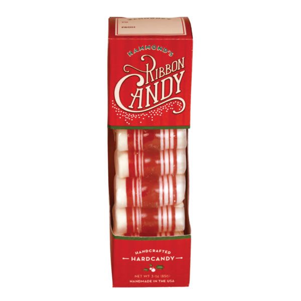 Hammond's Candies mini ribbon candy in a 5 oz bag, folded holiday hard candy