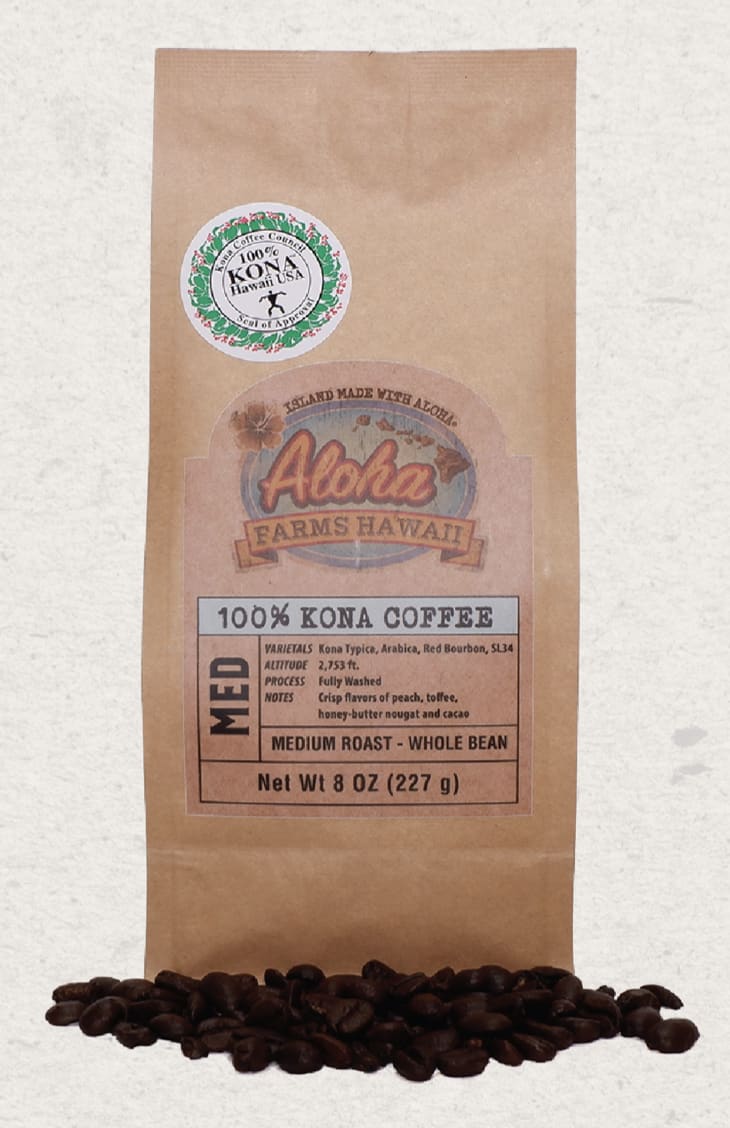 Aloha Farms Hawaii KONA Coffees - 8 oz, 100% - Medium Roasted - Whole Bean