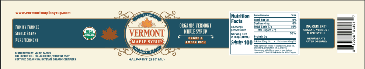 Amber Organic Vermont Maple Syrup - Jug