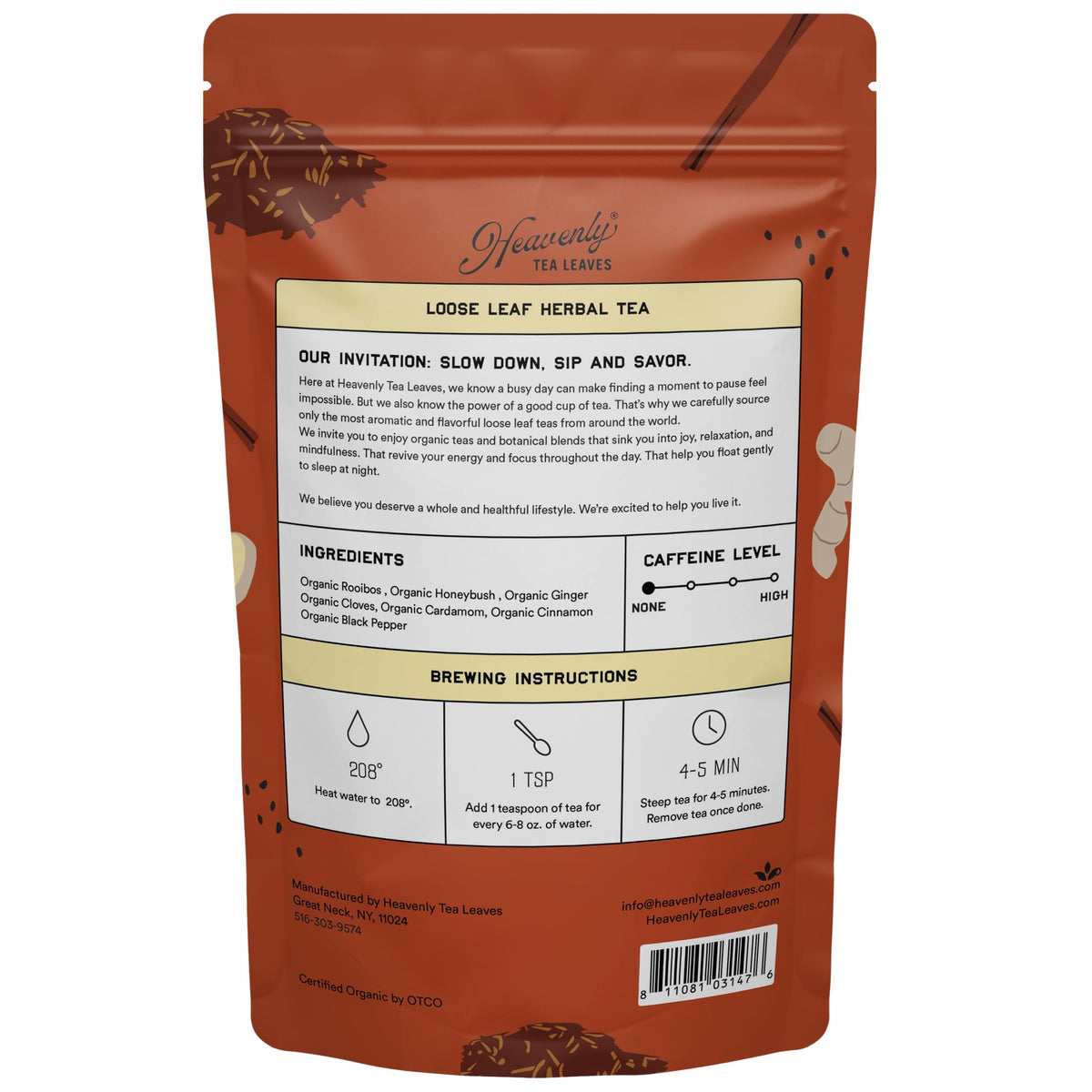 Heavenly Tea Leaves Organic Rooibos Cream Chai, Bulk Loose Leaf Herbal Tisane, 16 Oz. HSR920-16