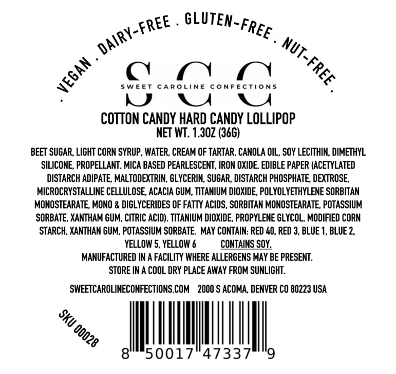 Cloud Lollipops, Cotton Candy Flavor, 10/Case -VEGAN 00028