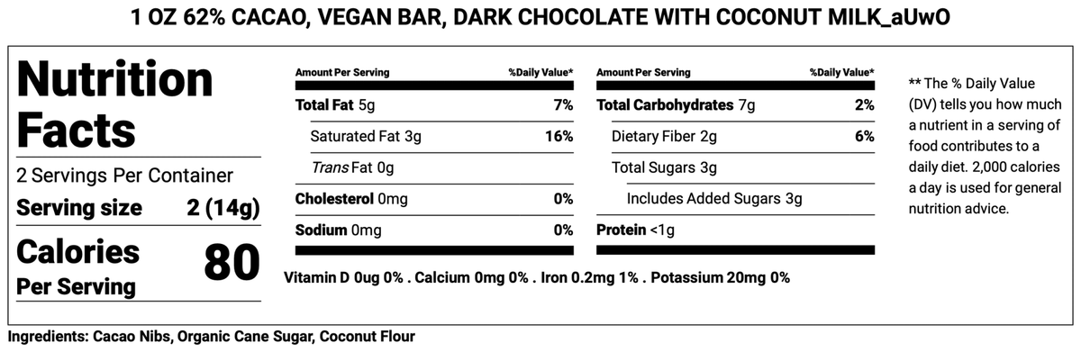 62% Cacao Vegan Bar, Kokoa Kamili, Tanzania