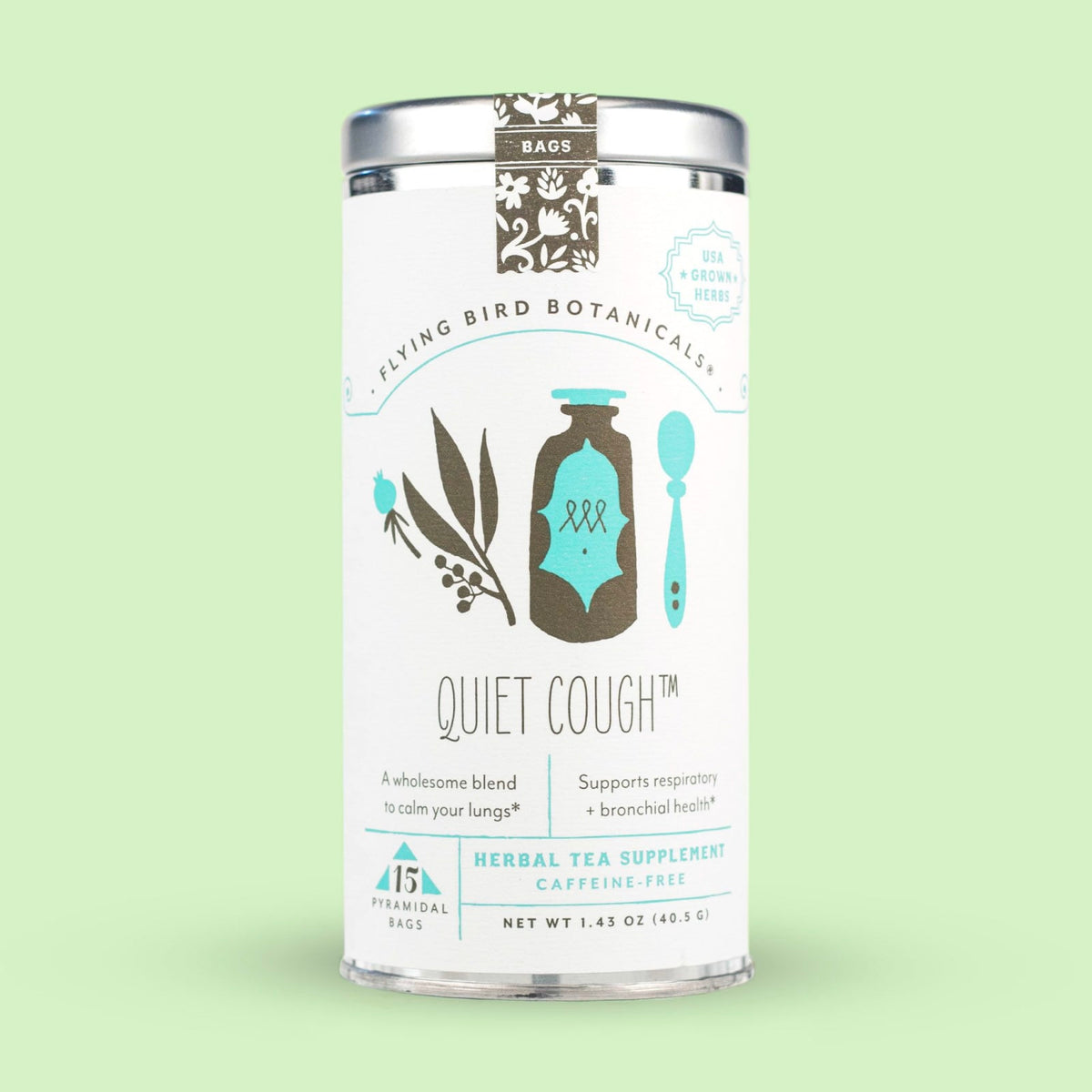 Flying Bird Botanicals Quiet Cough - 15 Tea Bag Tin