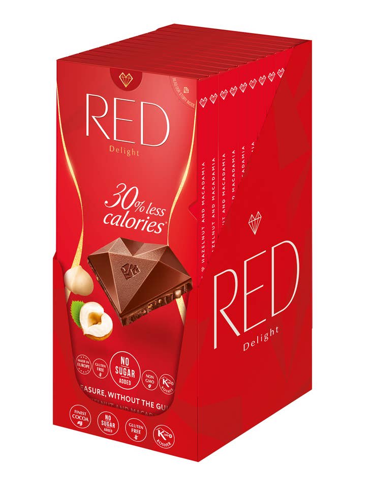 Red Milk Chocolate With Hazelnut & Macadamia, No Sugar Added RED-103