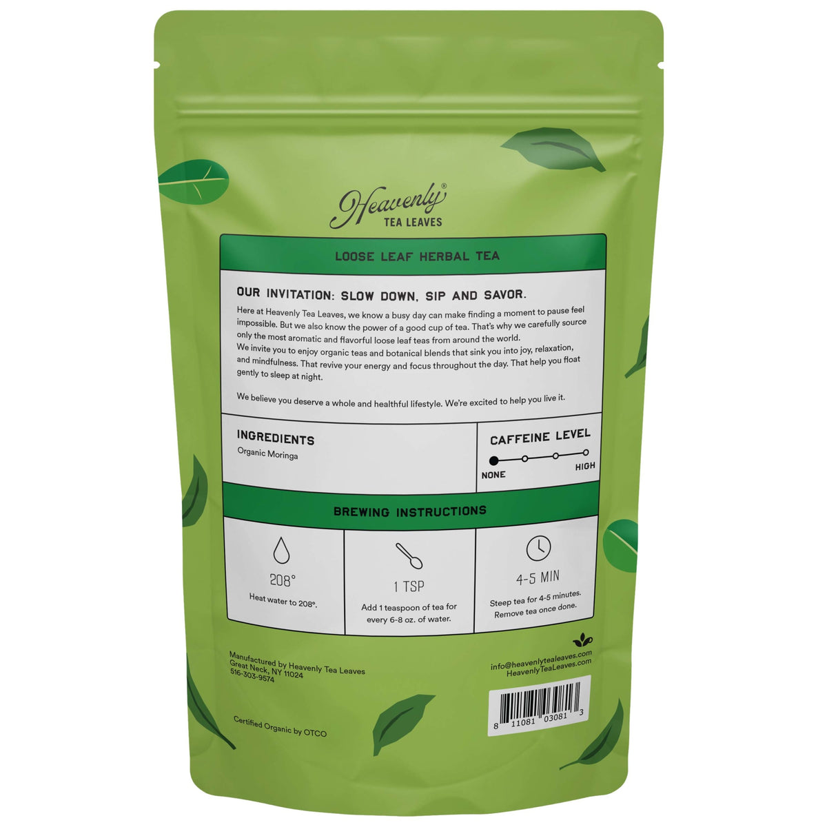 Heavenly Tea Leaves Organic Moringa, Bulk Loose Leaf Herbal Tea, 1 Lb. HEH001-16