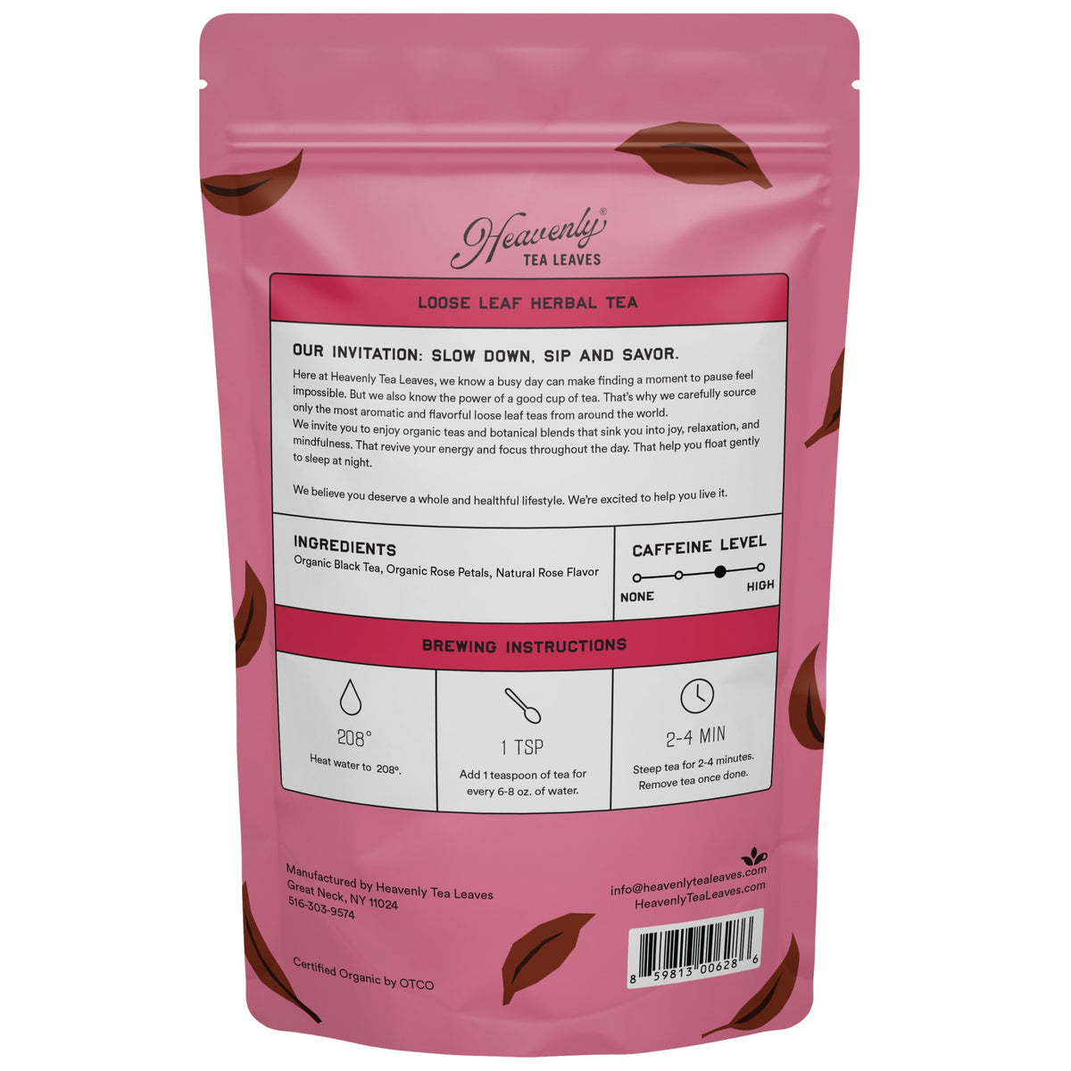 Heavenly Tea Leaves Organic Rose Black, Bulk Loose Leaf Black Tea, 1 Lb. HSB406-16