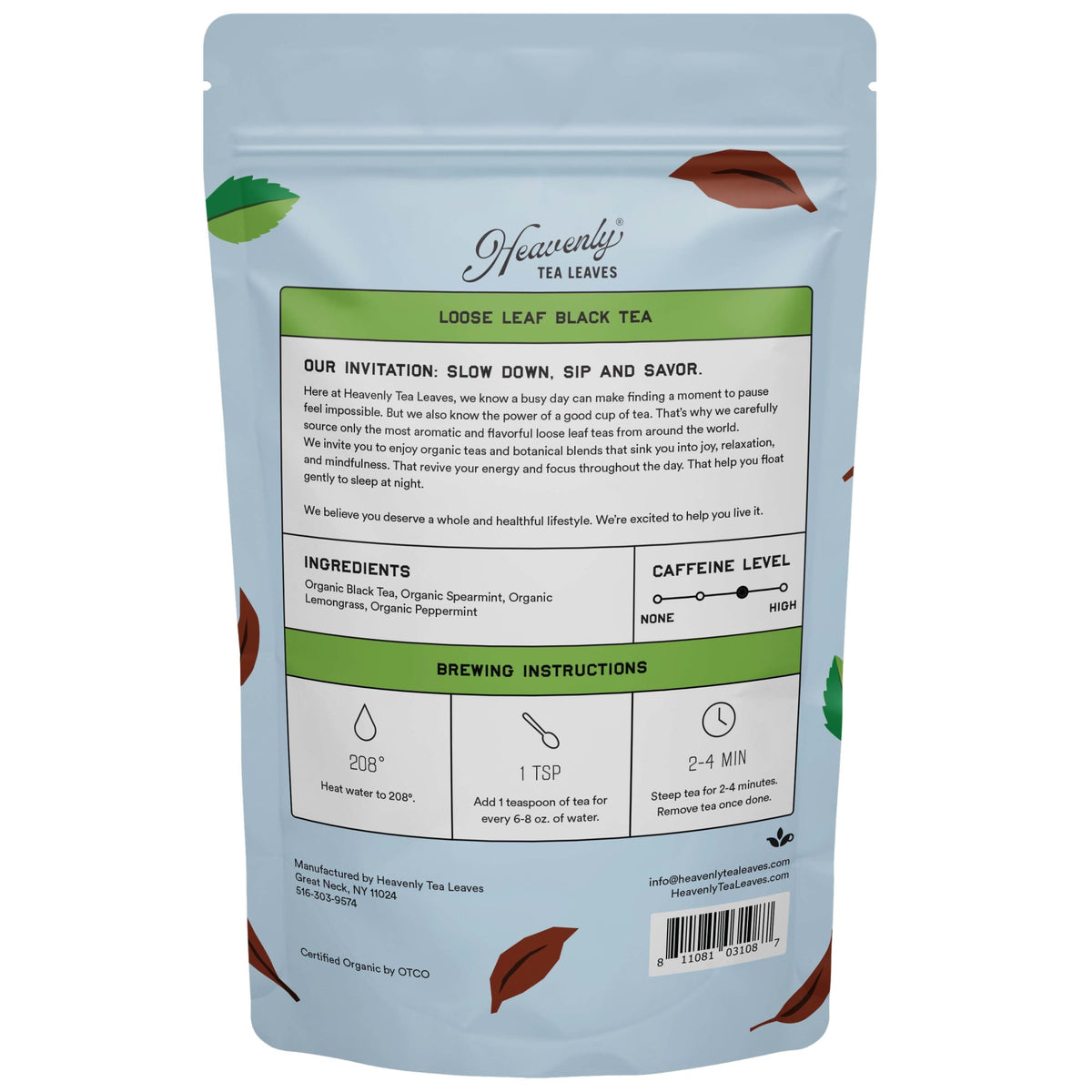 Heavenly Tea Leaves Organic Minty Morning, Bulk Loose Leaf Black Tea, 1 Lb. HCB711-16