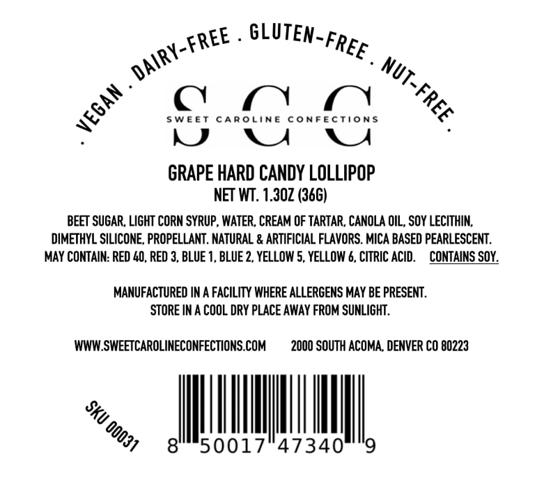Grape Sparkle Lollipops, 10/Case - VEGAN 00031