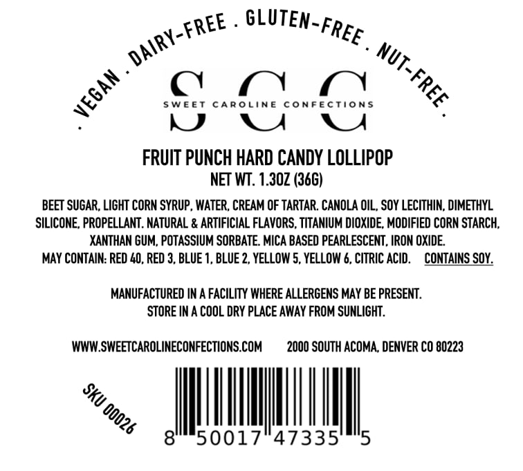 Tropical Punch Lollipops, Fruit Punch Flavor, 10/Case- VEGAN 00026