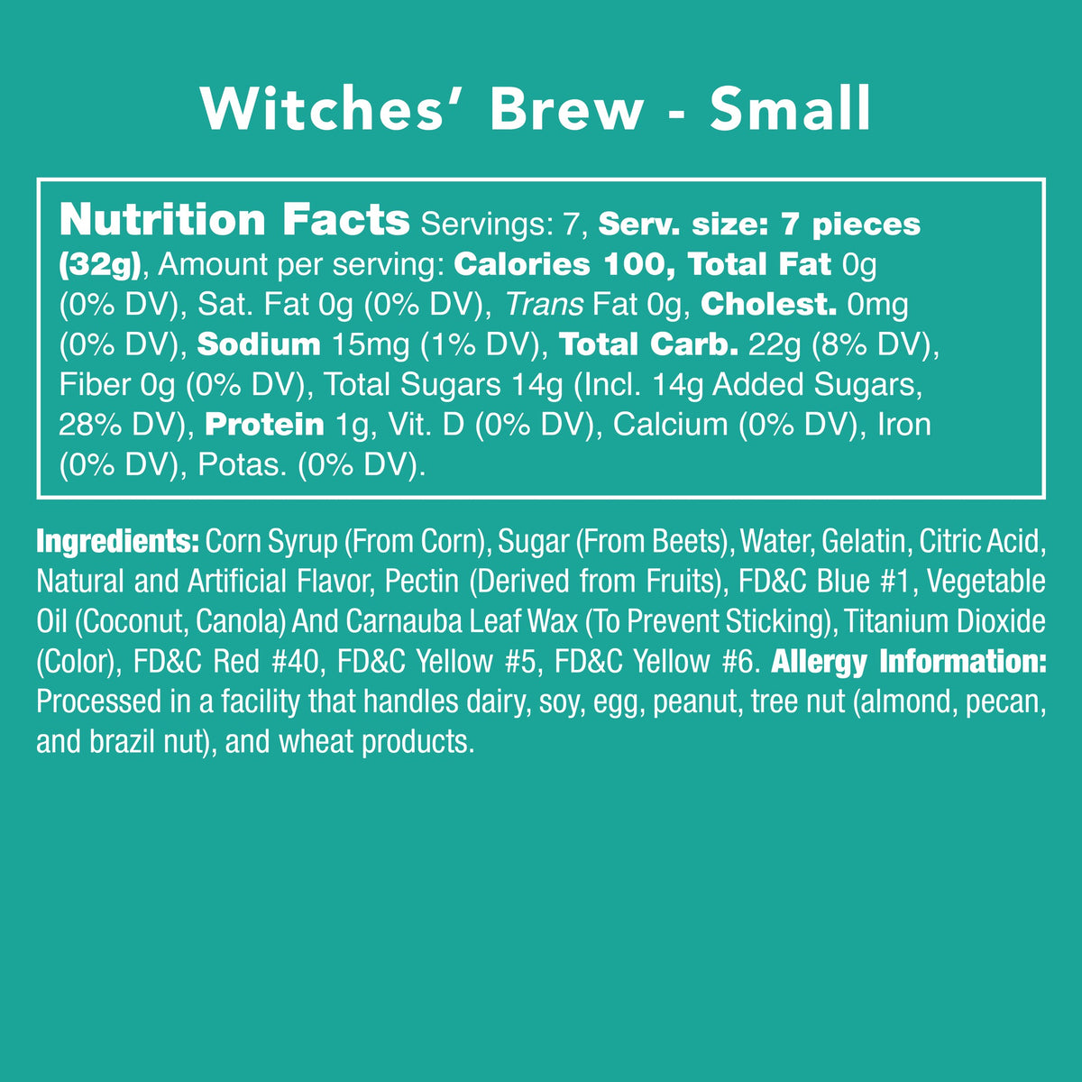 Candy Club Witches' Brew (8 oz) nutrition facts, ingredient list and allergy information