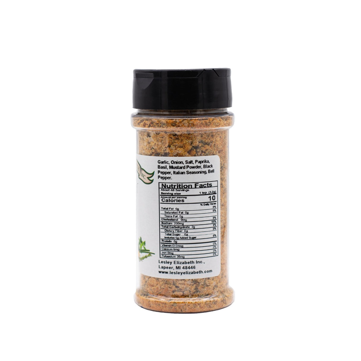 Back of a Lesley Elizabeth Wicked Good Rub jar (previous label design) showing the ingredient list and Nutrition Facts panel