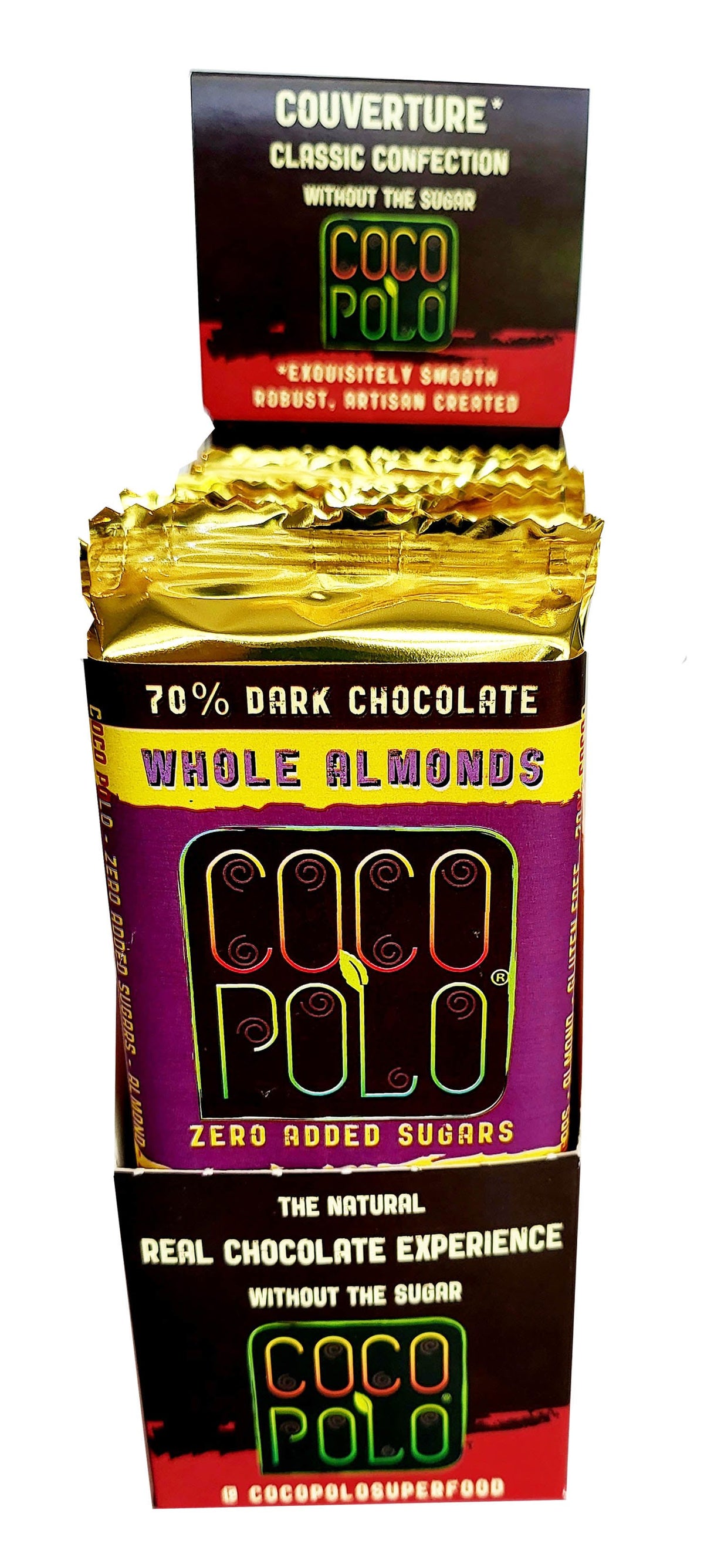 70% Cocoa Dark Chocolate, Stevia Sweetened, No Sugar Added, ALMOND 40479-6