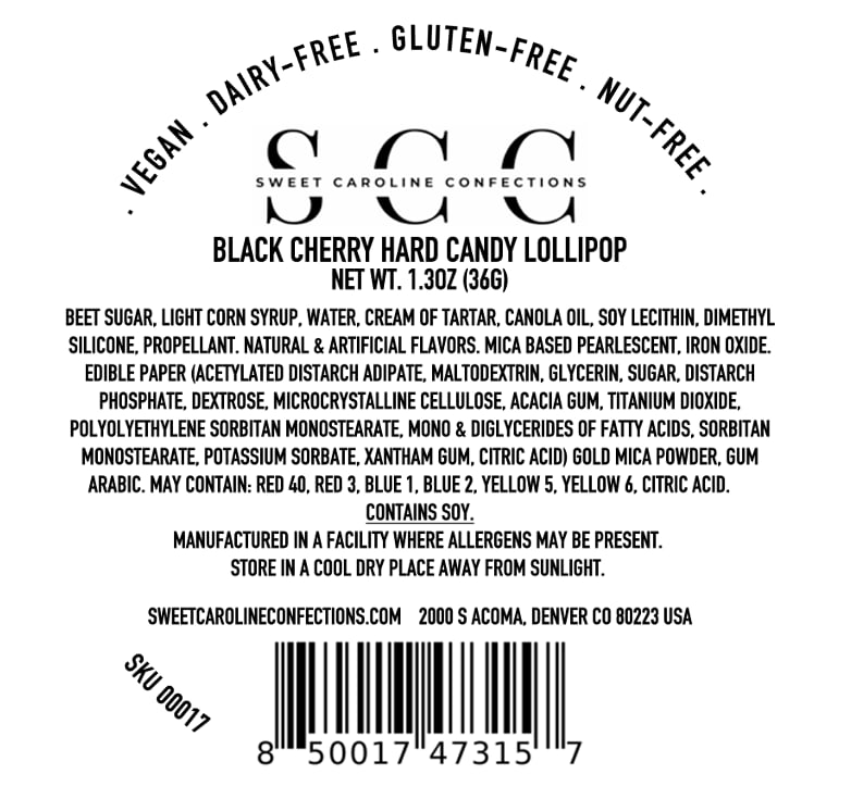 Sunflower Lollipops, Black Cherry Flavor, 10/Case -VEGAN 00017