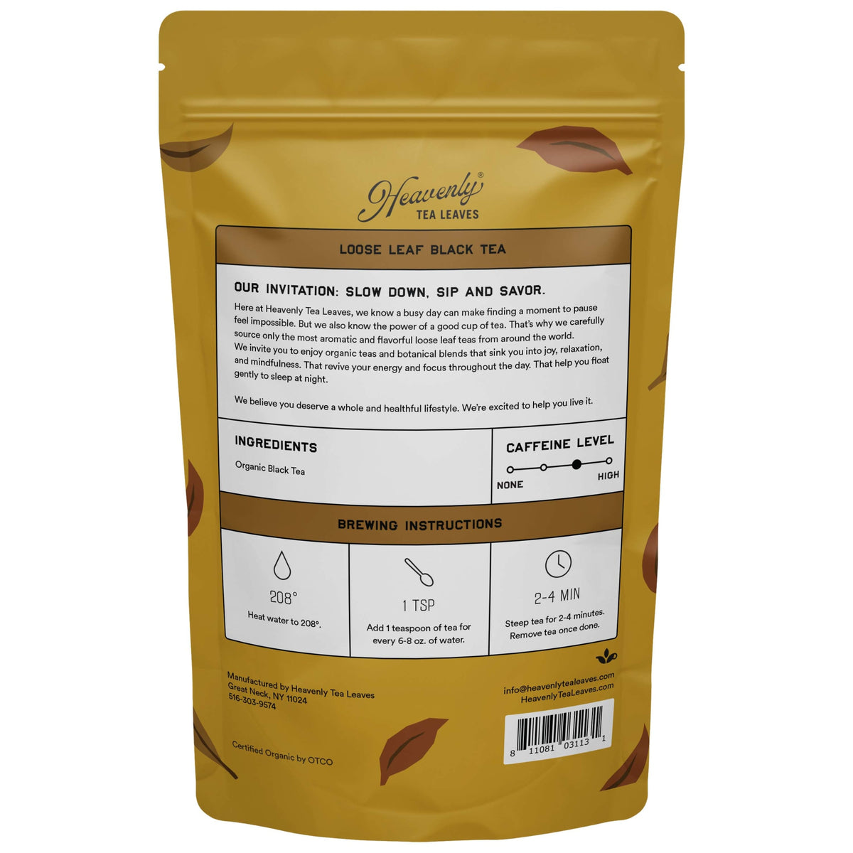 Heavenly Tea Leaves Organic Golden Black, Bulk Loose Leaf Black Tea, 1 Lb. HNB001-16