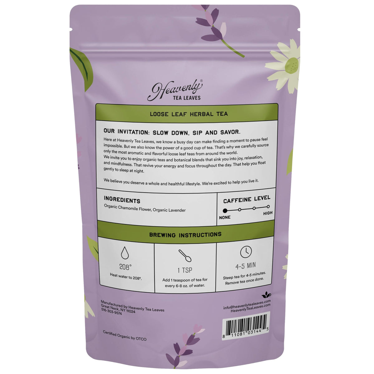 Heavenly Tea Leaves Organic Chamomile Lavender, Bulk Loose Leaf Herbal Tea, 16 Oz. HCH913-16