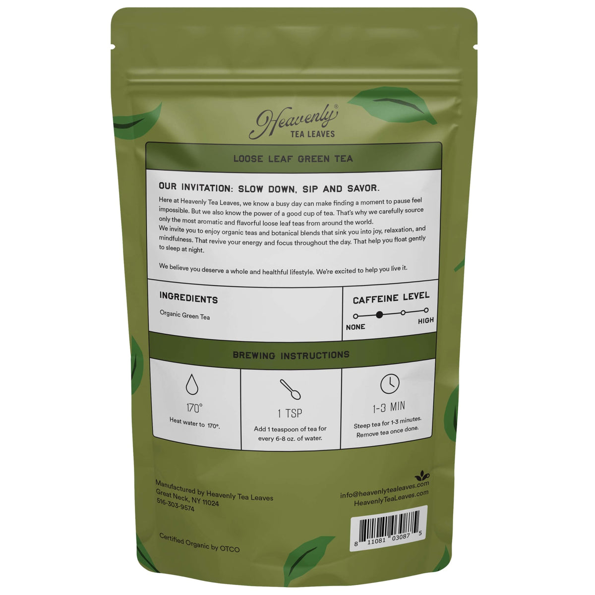 Heavenly Tea Leaves Organic Pure Green, Bulk Loose Leaf Green Tea, 1 Lb. HAG350-16