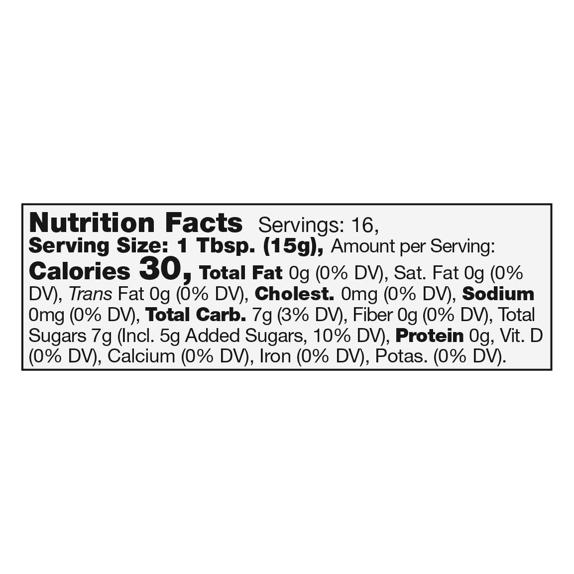 Nutrition Facts panel for Stonewall Kitchen Old Farmhouse Chutney: 1 tablespoon serving, 30 calories
