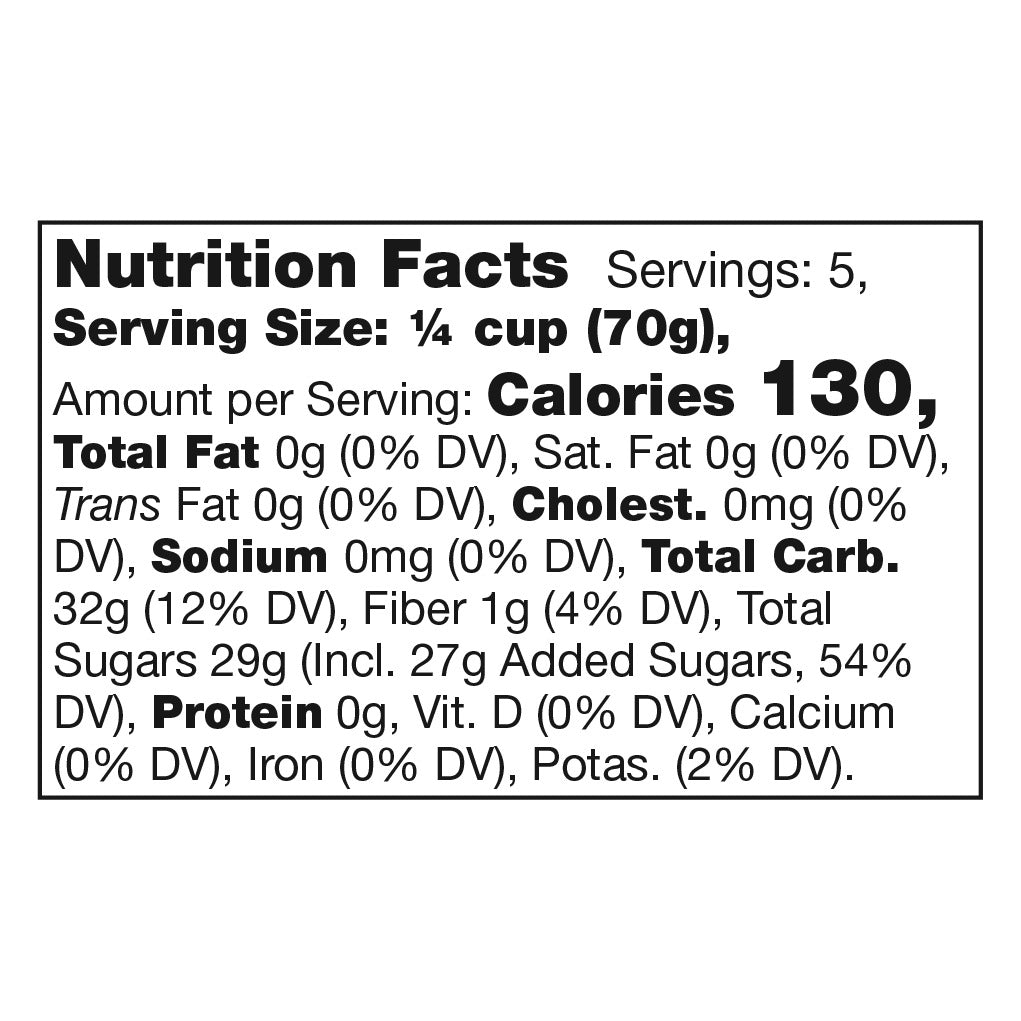 Nutrition Facts panel for Stonewall Kitchen New England Cranberry Relish: 1/4 cup serving, 130 calories