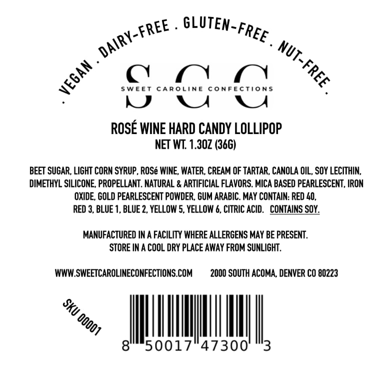 Rosé Wine Sparkle Lollipops, Rosé Wine Flavor, 10/Case-VEGAN 00001