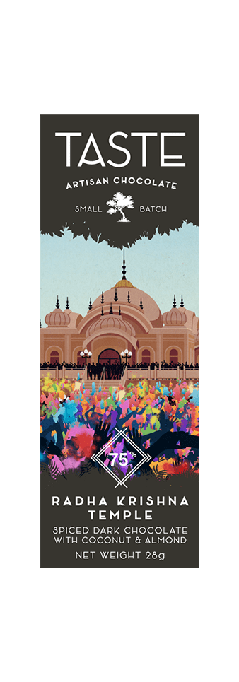 Taste Artisan Chocolate Radha Krishna Temple 75% Dark Chocolate with Coconut and Almonds - Min