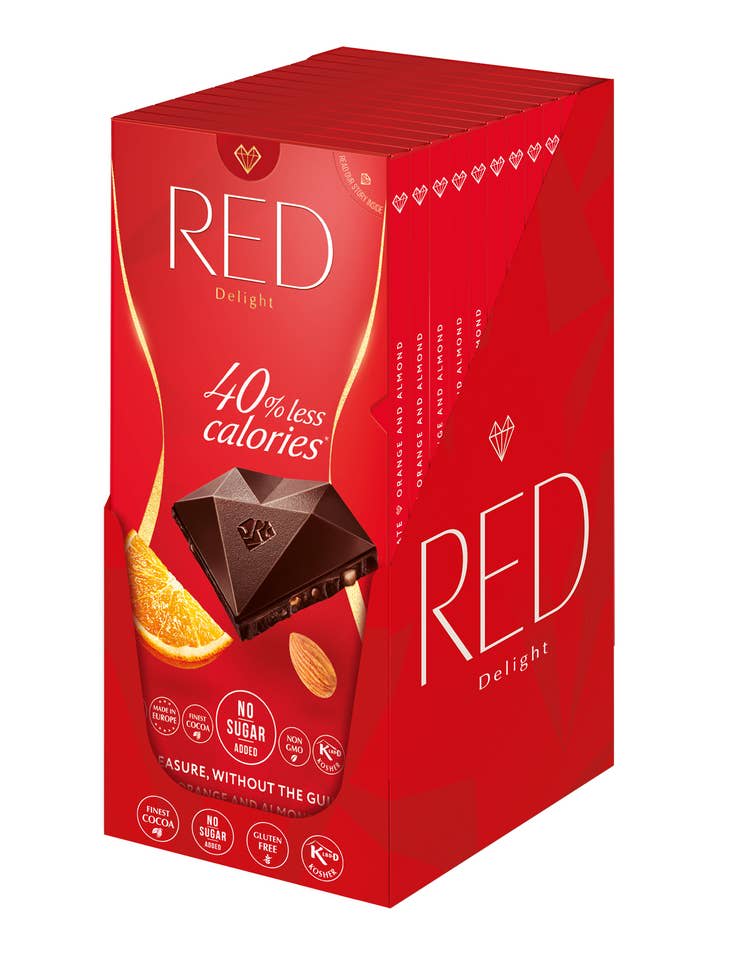 Red Dark Chocolate With Orange & Almond, No Sugar Added RED-102
