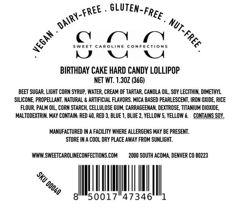 Celebration Sparkle Lollipops, Birthday Cake, 10/Case -VEGAN 00040