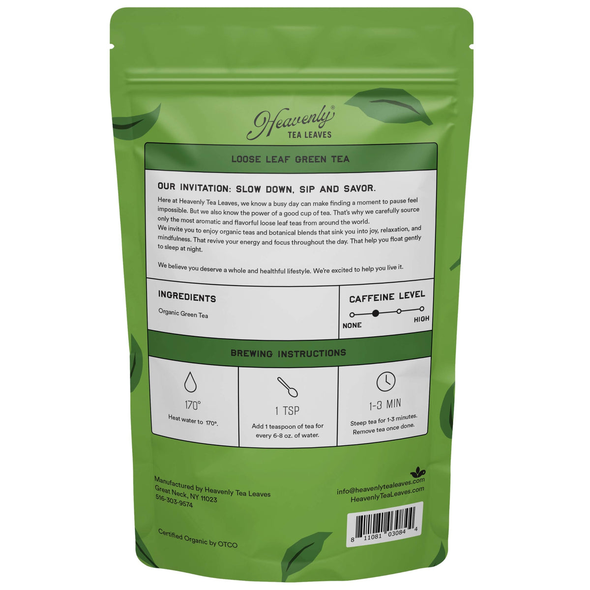 Heavenly Tea Leaves Organic Just Green, Bulk Loose Leaf Green Tea, 1 Lb. HCG301-16