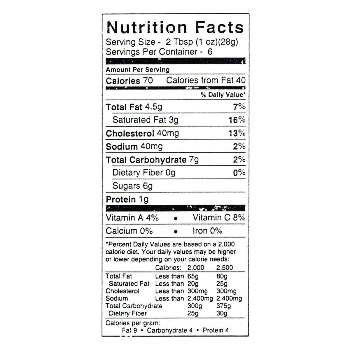 Nutrition facts and ingredient panel for Bella Cucina Meyer Lemon Spread