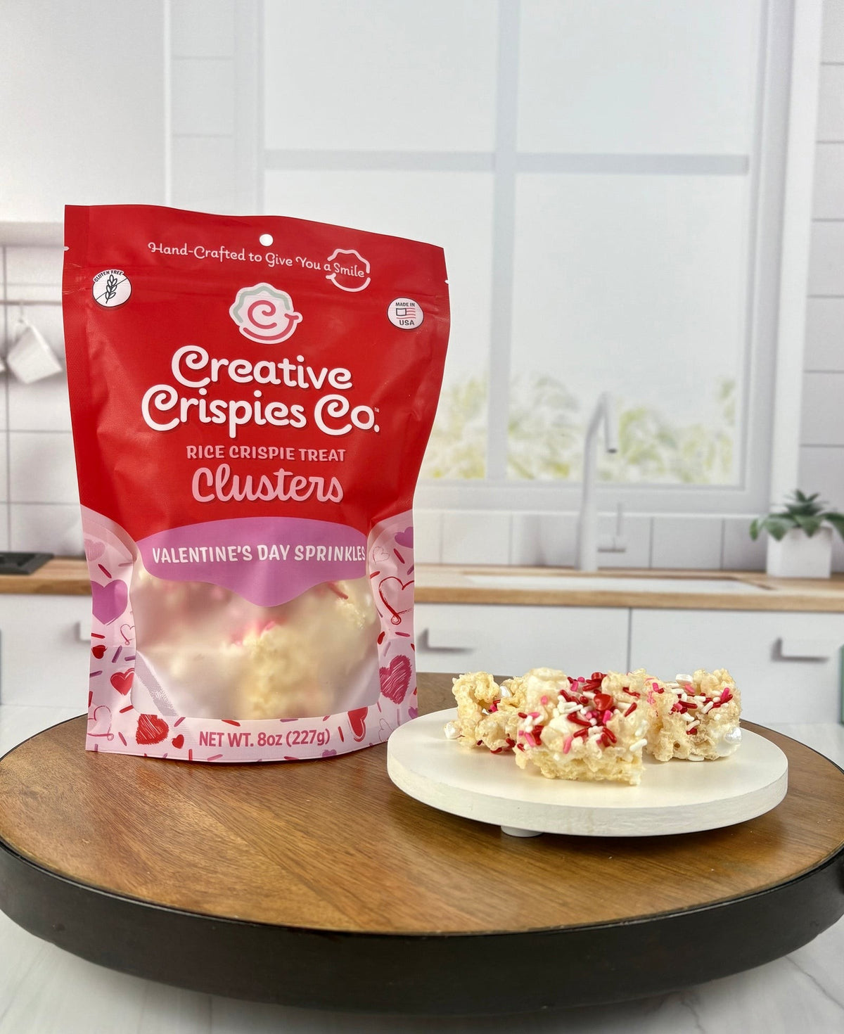 Creative Crispies Co. Valentine's Day Sprinkles Crispie Clusters, front of the package