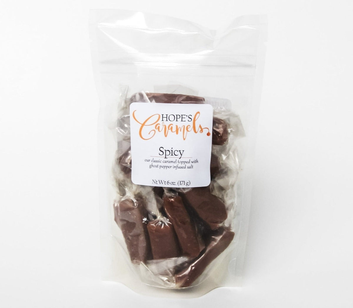 Hope's Caramels Spicy Ghost Pepper Caramels, front of the package