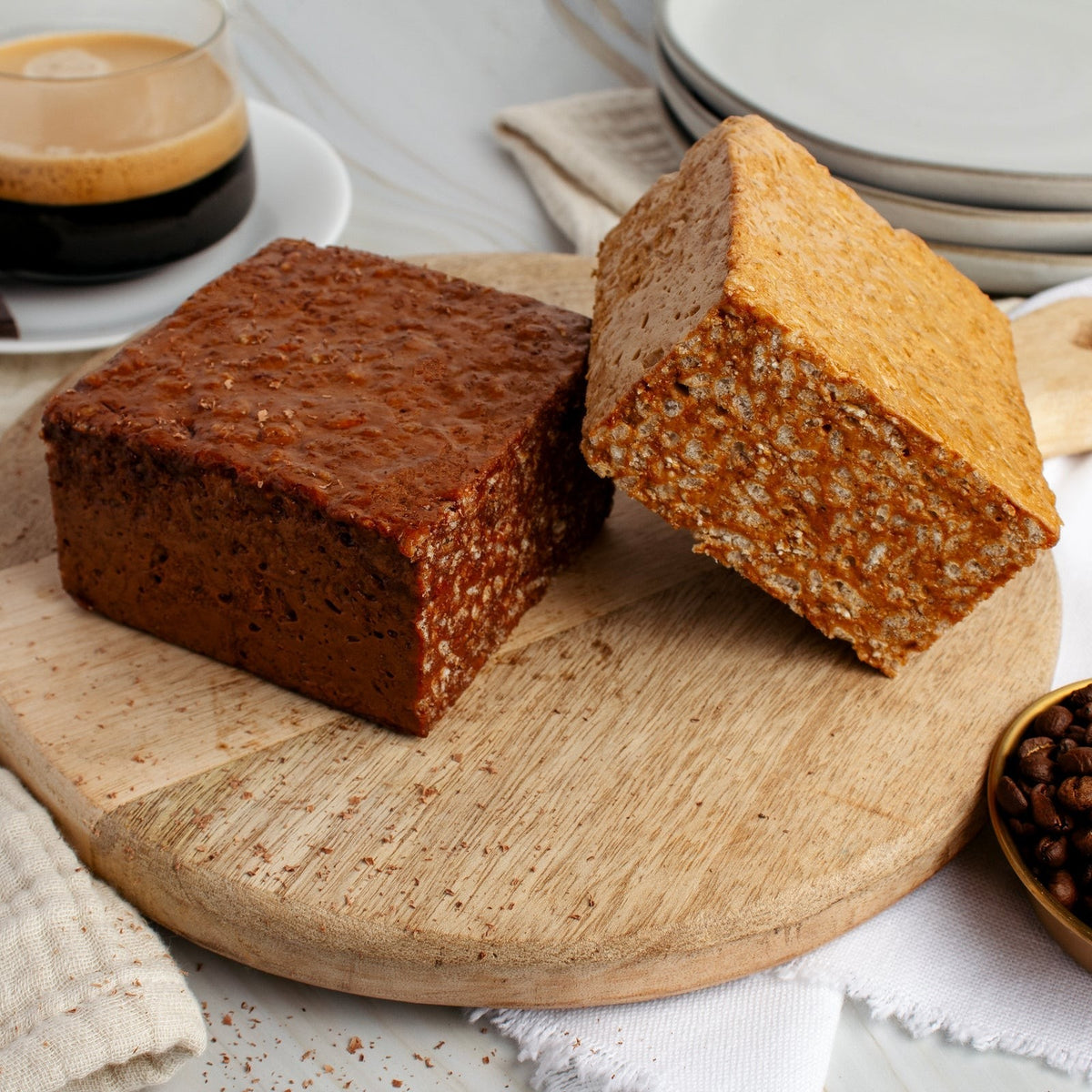 The Crispery Espresso Crispycake, Marshmallow Crispy Rice Treat styled on a table
