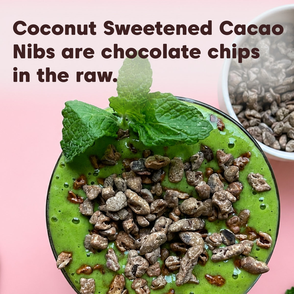 Close-up of Wilderness Poets Coconut Sweetened Cacao Nibs as it comes out of the package