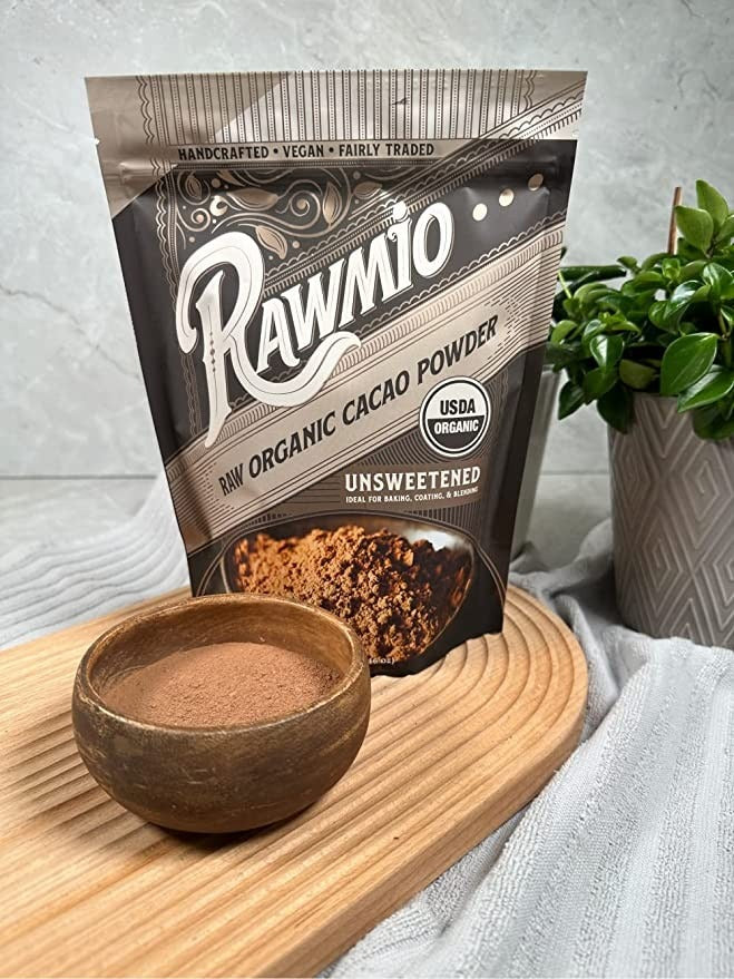 Windy City Organics Rawmio Raw Cacao Powder styled on a table