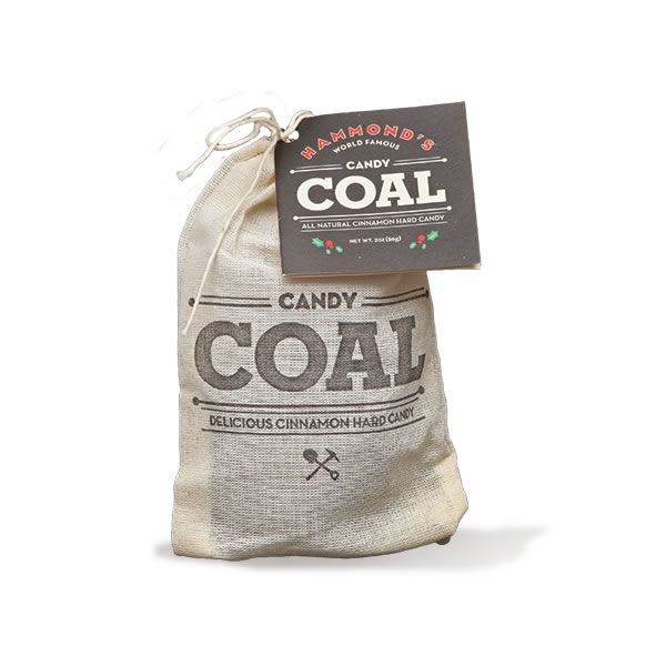 Hammond's Candies candy coal, black cinnamon hard candy in a 2 oz bag