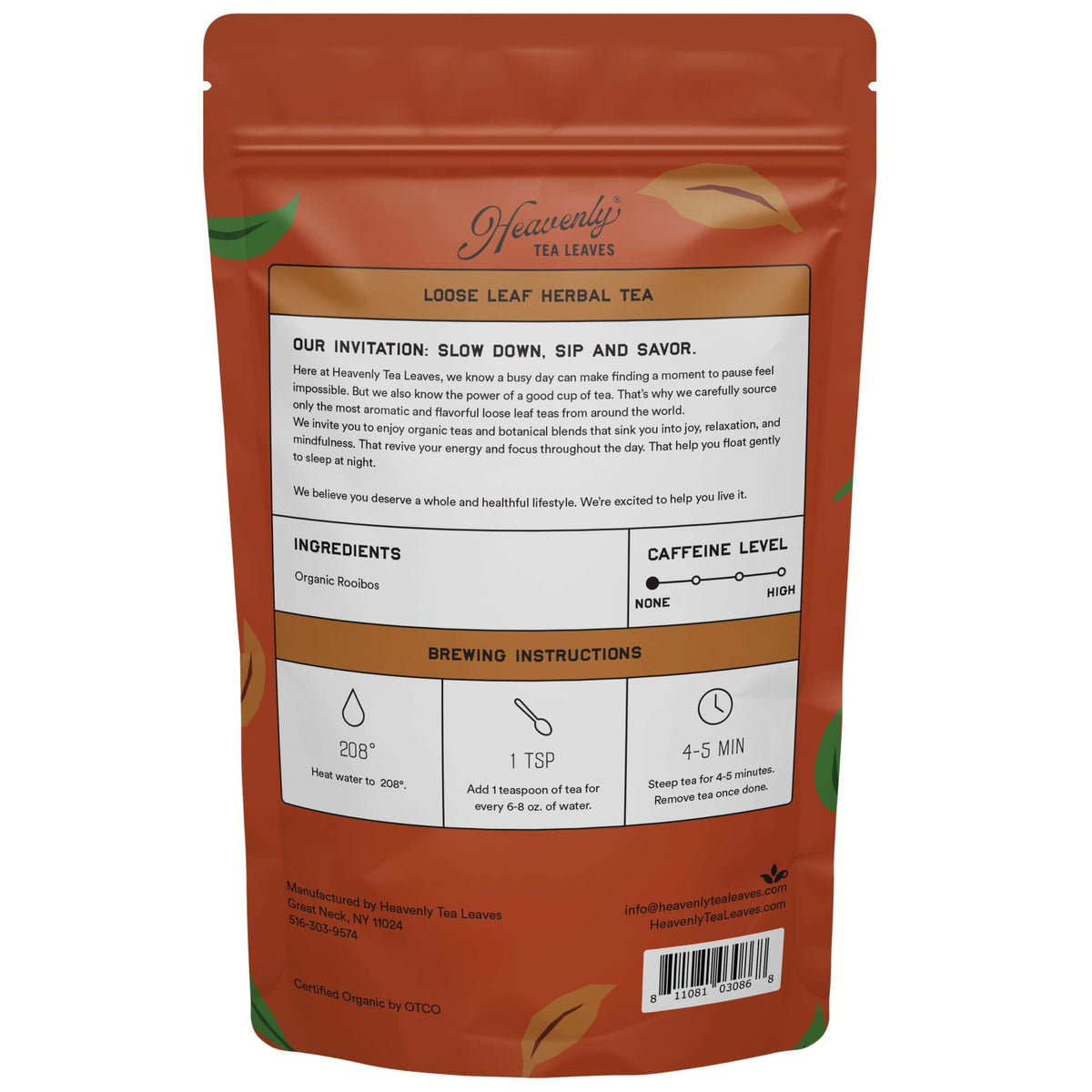Heavenly Tea Leaves Organic Rooibos, Bulk Loose Leaf Herbal Tisane, 1 Lb. HSR901-16