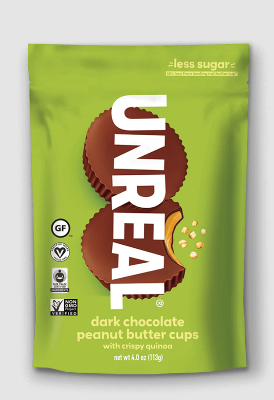 UNREAL Dark Chocolate Crispy Quinoa Peanut Butter Cups - Vegan, Gluten Free, Less Sugar (6 Bags)