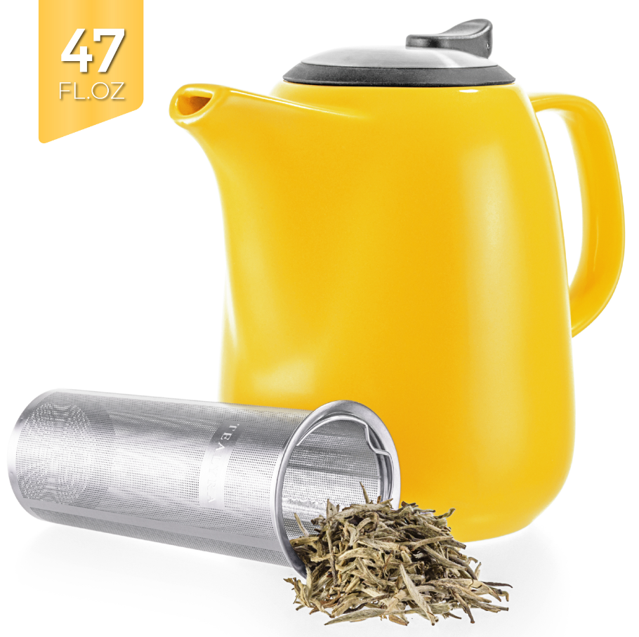 Tealyra - Daze Ceramic Large Teapot Black - 47-ounce (6-7 cups) - With Stainless Steel Lid Extra-Fine Infuser for Loose Leaf Tea - 1400ml