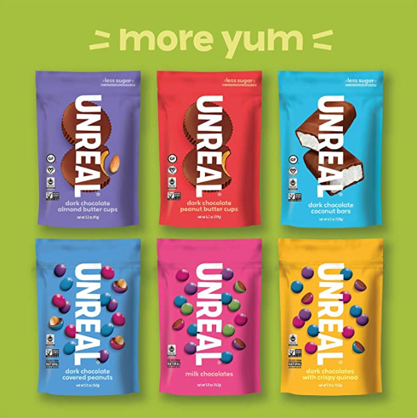 UNREAL Dark Chocolate Crispy Quinoa Peanut Butter Cups - Vegan, Gluten Free, Less Sugar (6 Bags)