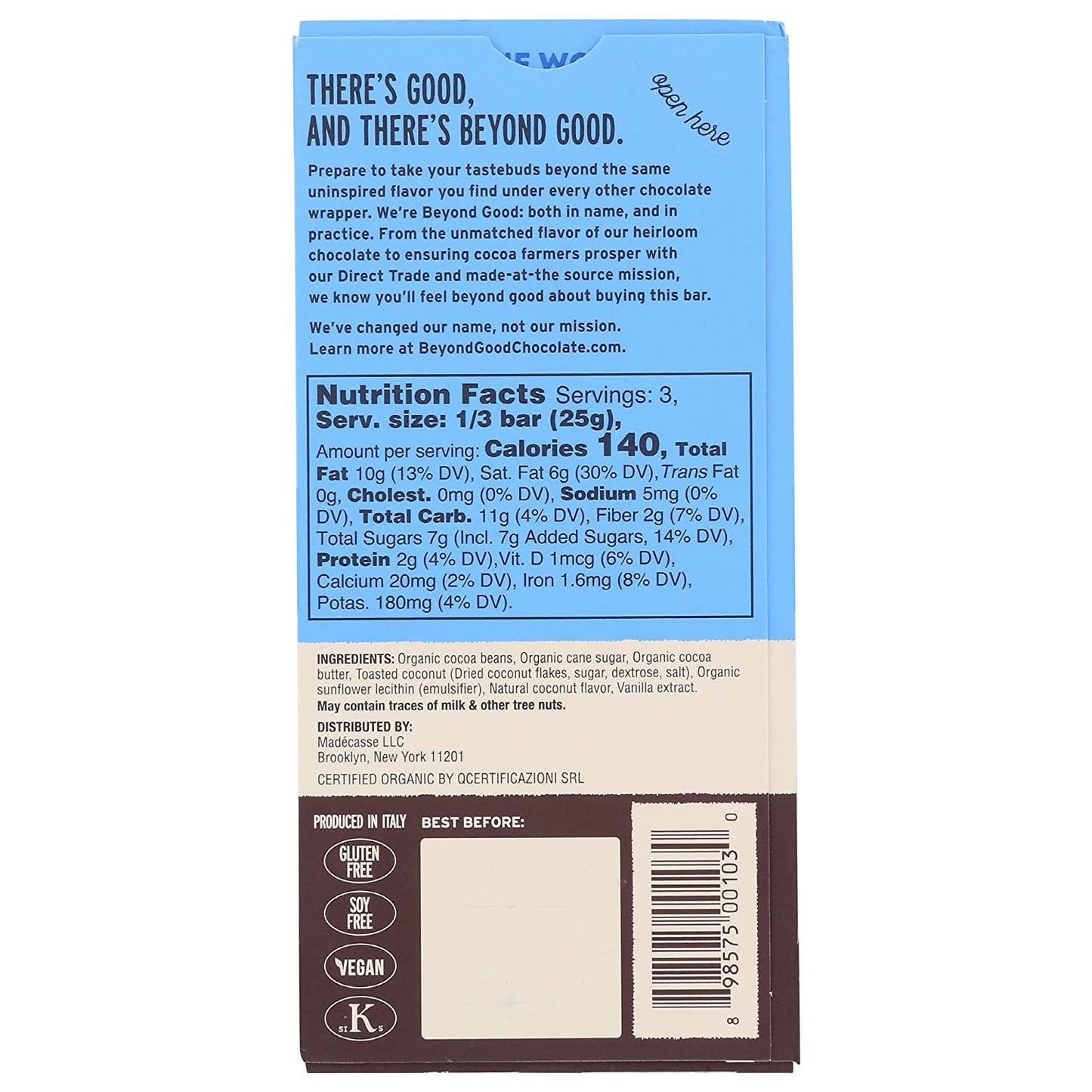 Toasted Coconut 70% Madagascar Single Origin Cocoa