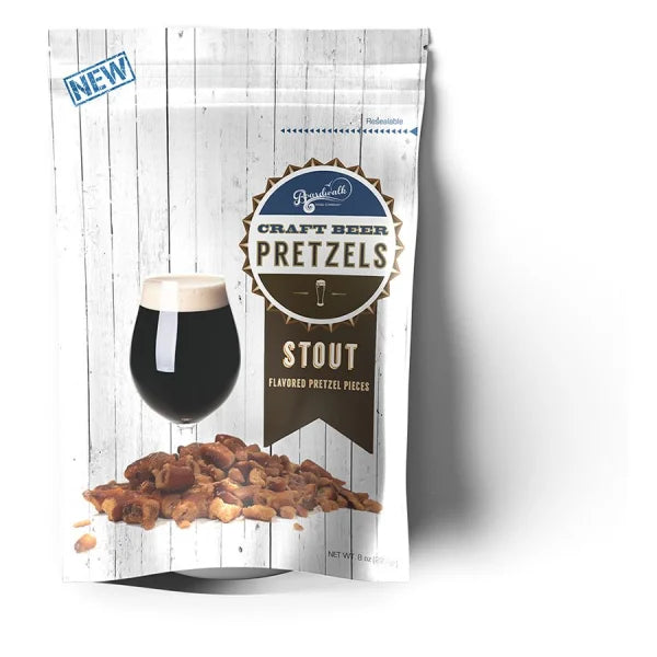 Morceaux de bretzel aromatisés à la bière Stout - Sachets debout de 8 oz