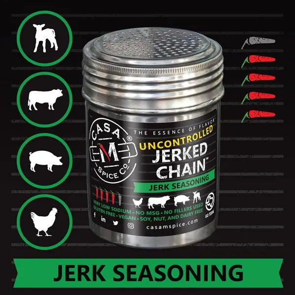 Jerk Chain Jerk Seasoning - Uncontrolled (2X the Heat) - 10 oz Stainless Shaker