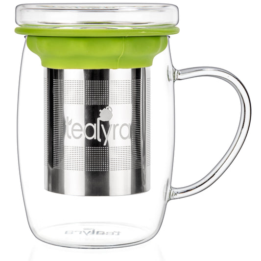 Tealyra perfecTEA - Infuser Tea Cup - 15.2-ounce - Borosilicate Glass Stainless Steel Infuser Basket - 450ml