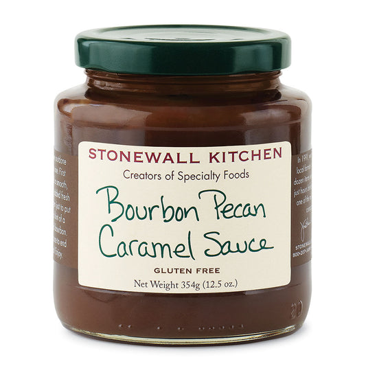 Stonewall Kitchen Bourbon Pecan Caramel Sauce in a 12.5 oz glass jar
