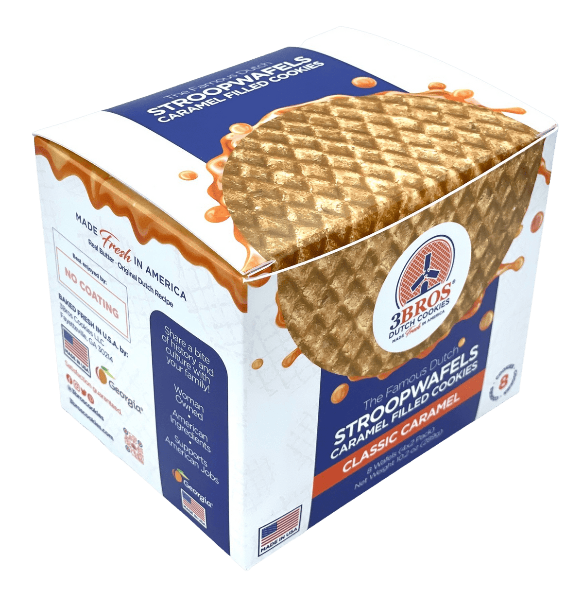 3Bros®Cookies Classic Caramel Stroopwafels - Box of 8
