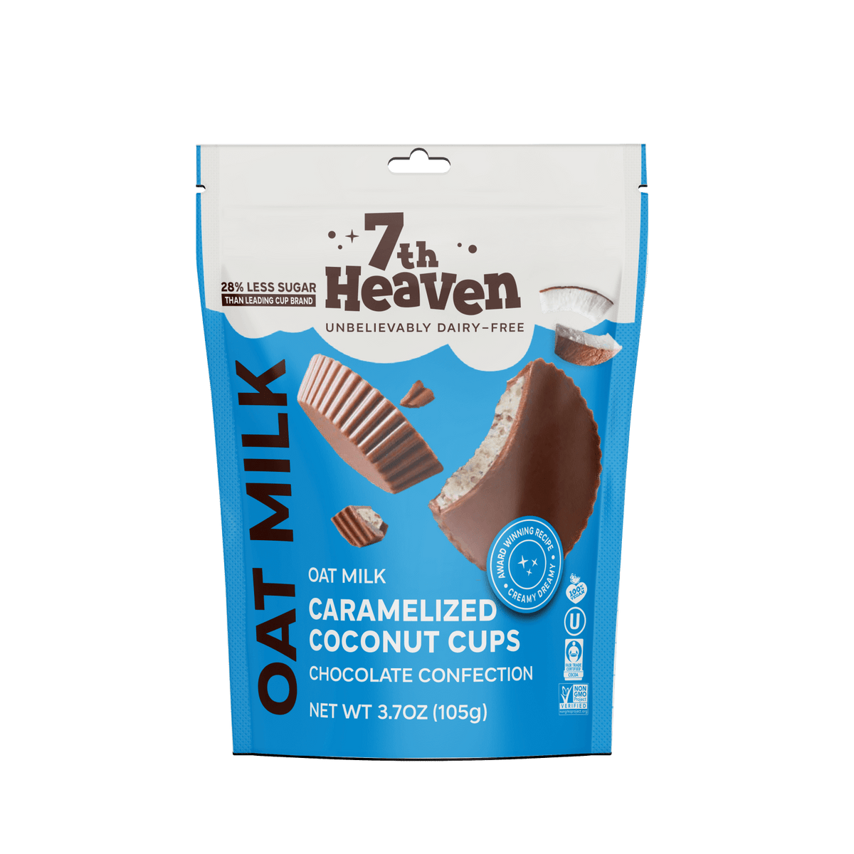 7th Heaven Chocolate 3.7oz Caramelized Coconut Cups Oat Milk