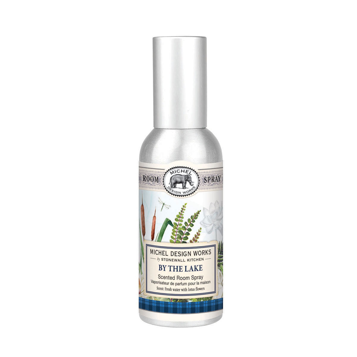 Michel Design Works By the Lake room spray in a decorated silver metal container