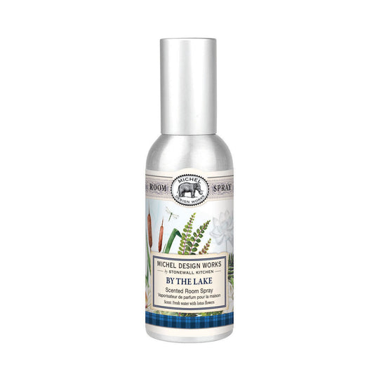 Michel Design Works By the Lake room spray in a decorated silver metal container