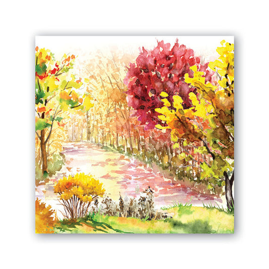 Michel Design Works Orchard Breeze cocktail napkins, colourful fall foliage design