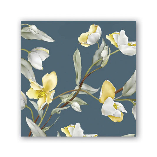 Michel Design Works Dusk cocktail napkins with cut-flower floral design